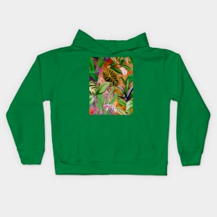 Stylish Tropical floral leaves and foliage botanical illustration, botanical pattern, tropical plants, orange yellow leaves pattern over a Kids Hoodie